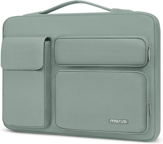 MOSISO 360 Protective Laptop Sleeve Compatible with MacBook Air 15 inch M3 M2 2024 2023/Pro 15 A1990 A1707, HP Stream 14 inch,Dell XPS 15, Side Open Bag with 2 Raised&1 Flapover Pockets, Antique Green iMosiso