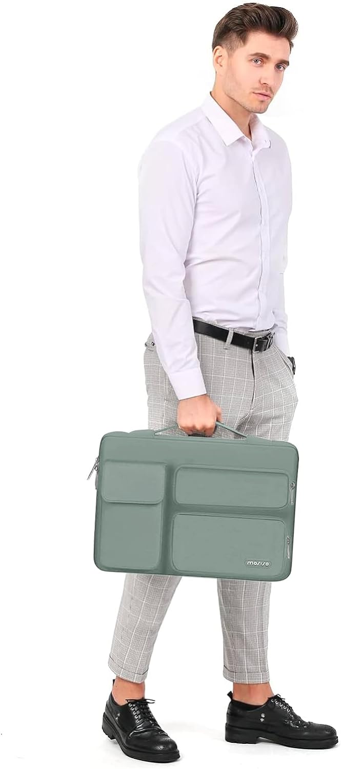 MOSISO 360 Protective Laptop Sleeve Compatible with MacBook Air/Pro, 13-13.3 inch Notebook, Compatible with MacBook Pro 14 inch M3 M2 M1, Side Open Bag with 2 Raised&1 Flapover Pockets, Antique Green iMosiso