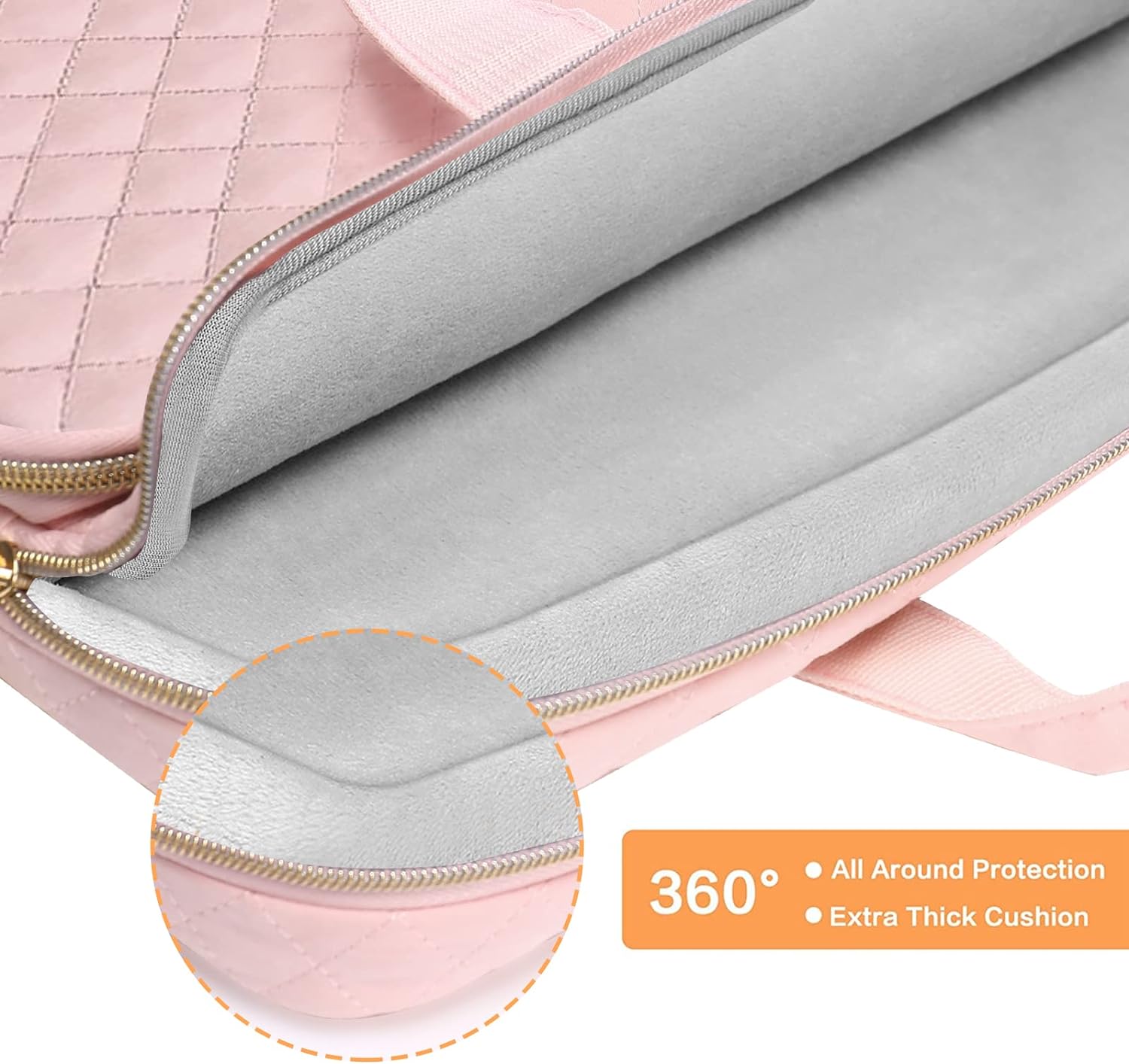 MOSISO 360 Protective Laptop Sleeve Compatible with MacBook Air/Pro,13-13.3 inch Notebook,Compatible with MacBook Pro 14 M3 M2 M1 2024-2021, Square Quilted Bag with 2 Pockets&Handle&Belt, Chalk Pink iMosiso