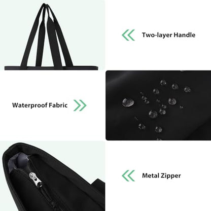 MOSISO Canvas Beach Tote Bags, Large Capacity Canvas Laptop Tote Bag, Carrying Large Beach Pool Bag Laptop Compartment & Back Belt for Travel, Work, Teacher, Gym, Nursing, College, Black