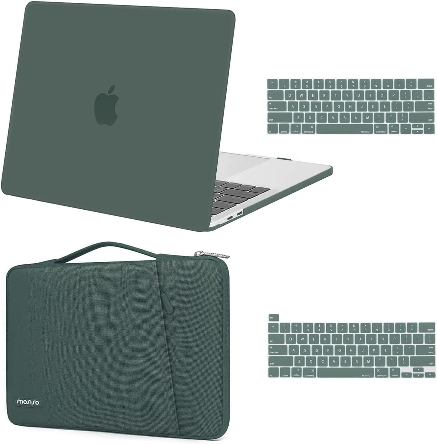 MOSISO Compatible with MacBook Pro 13 inch Case M2 2023, 2022, 2021-2016 A2338 M1 A2251 A2289 A2159 A1989 A1708 A1706, Plastic Hard Case & 360 Protective Sleeve Bag & Keyboard Skin, Midnight Green iMosiso