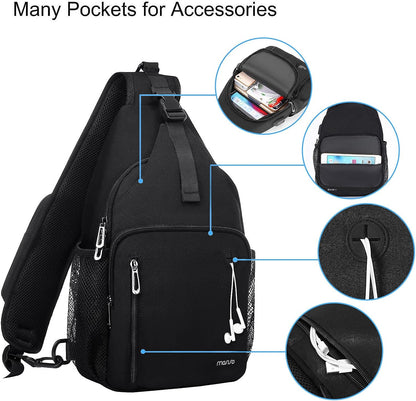 MOSISO Sling Backpack Bag, Crossbody Shoulder Bag Travel Hiking Daypack Chest Bag with Front Square Pocket&USB Charging Port,Black iMosiso