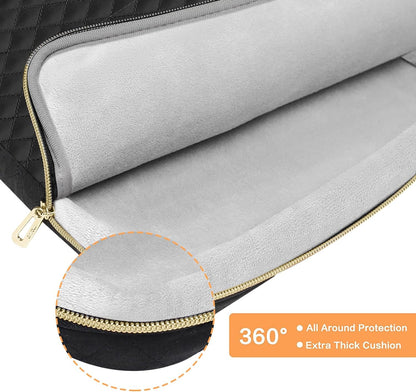 MOSISO 360 Protective 13-14 inch Laptop Sleeve Compatible with MacBook Air/Pro, 13-13.3 inch Notebook, Compatible with MacBook Pro 14, Square Quilted Side Open Bag with 3 Pockets&Handle&Belt, Black iMosiso