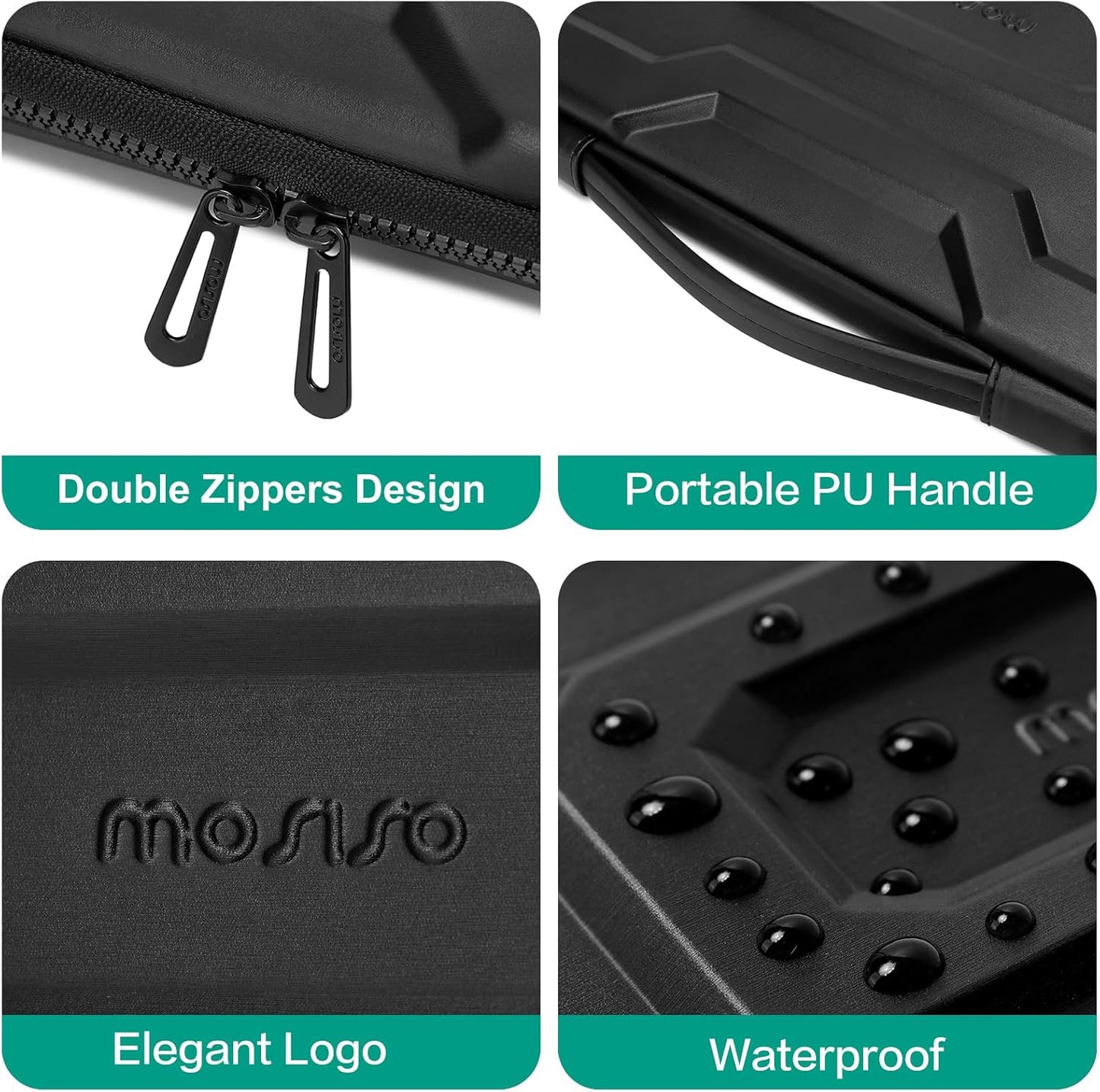 MOSISO 13-16 inch Laptop Hard Case, Waterproof Shockproof Computer Bag Compatible with MacBook HP Dell, Mechanical Geometric EVA Carrying Sleeve Laptop Case Hard Shell with Handle, Black