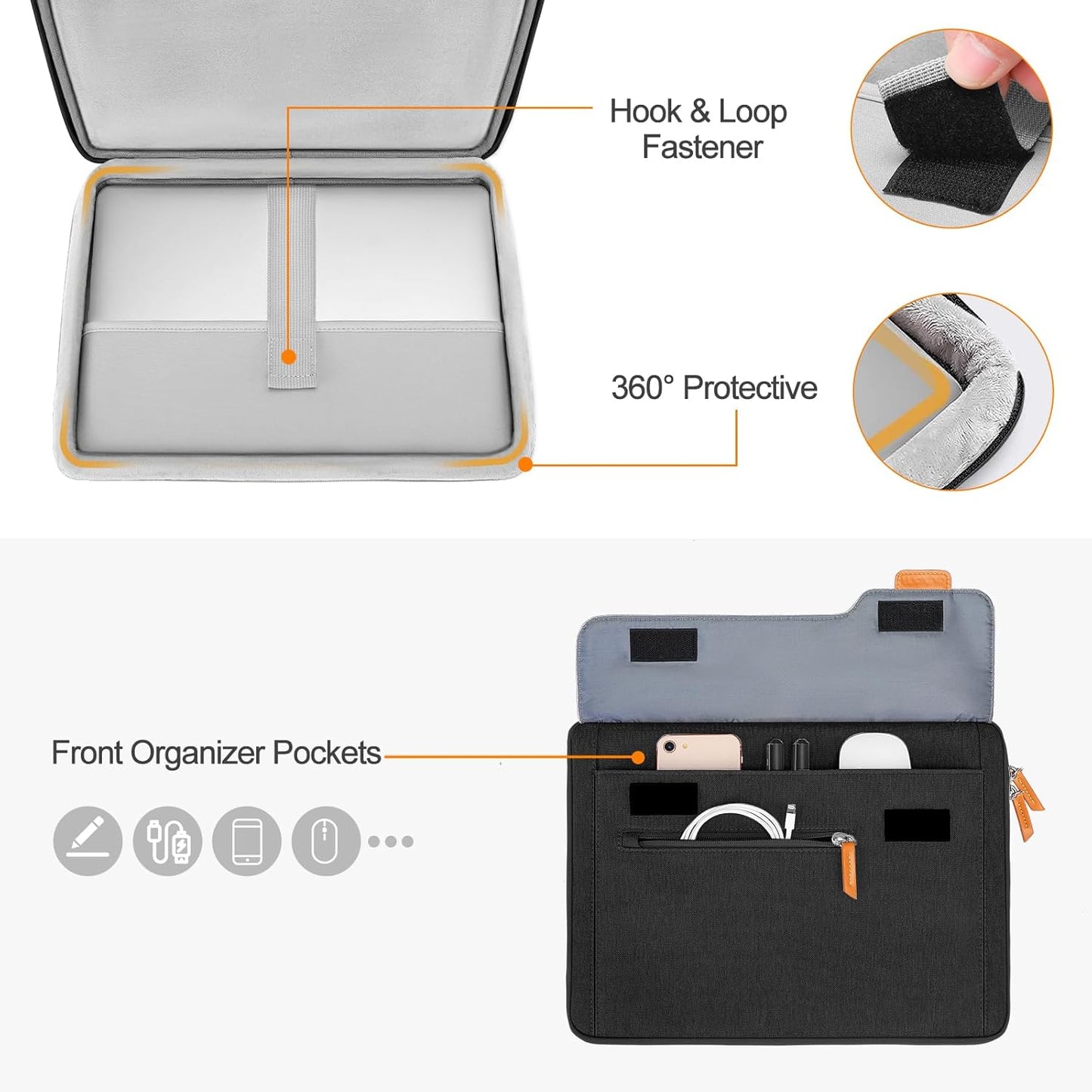 MOSISO 360 Protective Laptop Sleeve Compatible with MacBook Air/Pro, 13-13.3 inch Notebook, Compatible with MacBook Pro 14 inch M3 M2 M1, Flapover Bag with Fully Open Zipper&Handle&Pockets, Black iMosiso