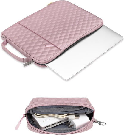 MOSISO Laptop Sleeve Compatible with MacBook Air/Pro, 13-13.3 inch Notebook, Compatible with MacBook Pro 14 inch M3 M2 M1 Chip 2023-2021, Hexagon Vertical Bag with Small Case&Side Handle&Belt, Pink iMosiso