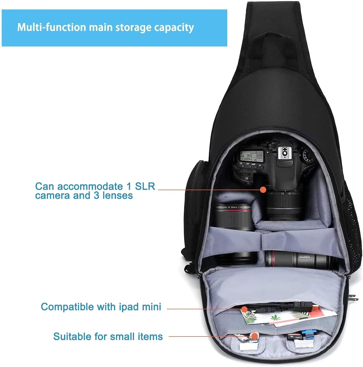 Contemporary DSLR Camera Bag with Adjustable Storage, Water-Resistant –  Promate Technologies