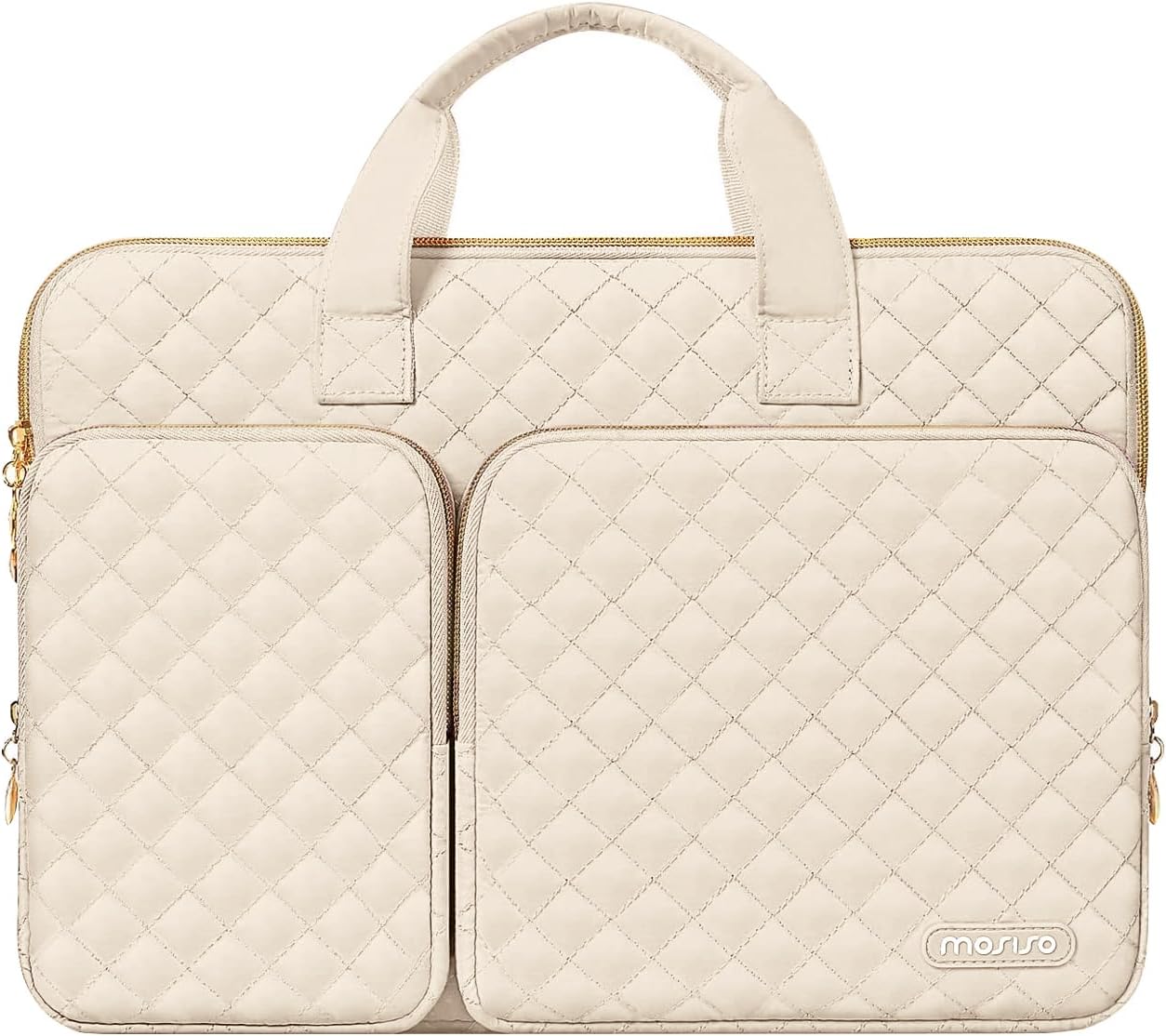 MOSISO 360 Protective Laptop Sleeve Compatible with MacBook Air/Pro,13-13.3 inch Notebook,Compatible with MacBook Pro 14 M3 M2 M1 2024-2021, Square Quilted Bag with 2 Pockets&Handle&Belt, Sand iMosiso