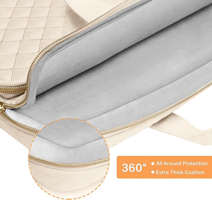 MOSISO 360 Protective Laptop Sleeve Compatible with MacBook Air/Pro,13-13.3 inch Notebook,Compatible with MacBook Pro 14 M3 M2 M1 2024-2021, Square Quilted Bag with 2 Pockets&Handle&Belt, Sand iMosiso