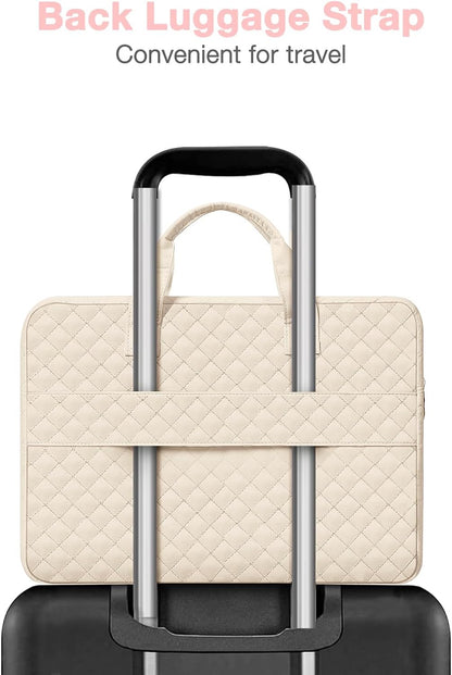 MOSISO 360 Protective Laptop Sleeve Compatible with MacBook Air/Pro,13-13.3 inch Notebook,Compatible with MacBook Pro 14 M3 M2 M1 2024-2021, Square Quilted Bag with 2 Pockets&Handle&Belt, Sand iMosiso