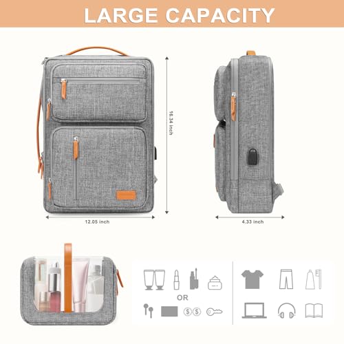 MOSISO Laptop Backpack for Men Women, 15.6-16 inch Laptop Bag, Carry On Daypack for Travel Work, 3 in 1 Flight Approved Computer Travel Backpack with USB Charging Port & Toiletry Bag, Gray iMosiso