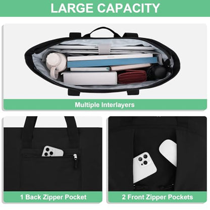 MOSISO Canvas Beach Tote Bags, Large Capacity Canvas Laptop Tote Bag, Carrying Large Beach Pool Bag Laptop Compartment & Back Belt for Travel, Work, Teacher, Gym, Nursing, College, Black