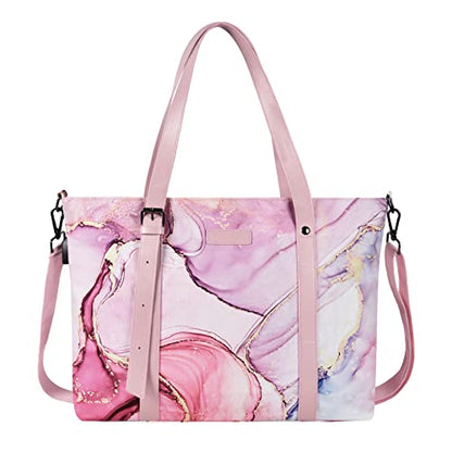 MOSISO USB Port Laptop Tote Bag (17-17.3 inch) with Adjustable Top Handle, Laptop Bag for Women, Polyester Work Travel Office Large Computer Shoulder Handbag Marble MO-MBH216 iMosiso