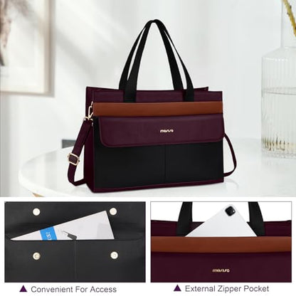 MOSISO Laptop Tote Bag, 15.6 inch PU Leather Tote for Women Professional Handbag with Flapover Pocket&Clutch Purse, Waterproof Shoulder Computer Bag Work Briefcase for Business Office, Plum