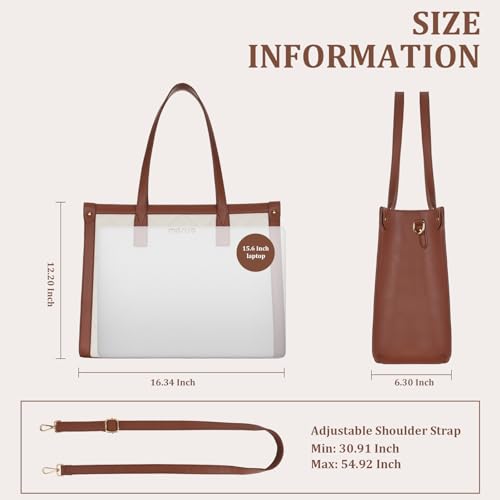 MOSISO Laptop Tote Bag, 15.6 inch PU Leather Women Rhombus Quilted Handbag & Clutch Purse, Waterproof Computer Bag Work Briefcase for Business Office, Brown