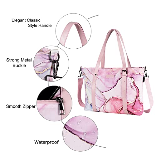 MOSISO USB Port Laptop Tote Bag (17-17.3 inch) with Adjustable Top Handle, Laptop Bag for Women, Polyester Work Travel Office Large Computer Shoulder Handbag Marble MO-MBH216 iMosiso