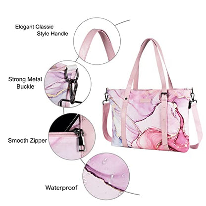 MOSISO USB Port Laptop Tote Bag (17-17.3 inch) with Adjustable Top Handle, Laptop Bag for Women, Polyester Work Travel Office Large Computer Shoulder Handbag Marble MO-MBH216 iMosiso
