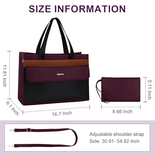 MOSISO Laptop Tote Bag, 15.6 inch PU Leather Tote for Women Professional Handbag with Flapover Pocket&Clutch Purse, Waterproof Shoulder Computer Bag Work Briefcase for Business Office, Plum