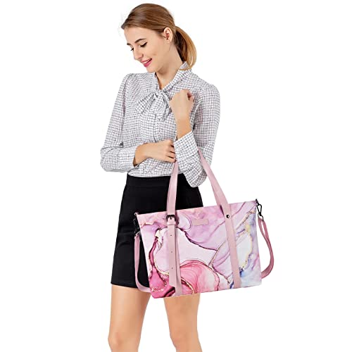 MOSISO USB Port Laptop Tote Bag (17-17.3 inch) with Adjustable Top Handle, Laptop Bag for Women, Polyester Work Travel Office Large Computer Shoulder Handbag Marble MO-MBH216 iMosiso