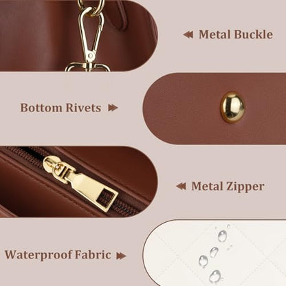 MOSISO Laptop Tote Bag, 15.6 inch PU Leather Women Rhombus Quilted Handbag & Clutch Purse, Waterproof Computer Bag Work Briefcase for Business Office, Brown