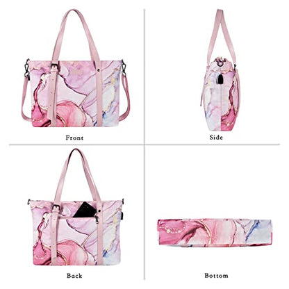 MOSISO USB Port Laptop Tote Bag (17-17.3 inch) with Adjustable Top Handle, Laptop Bag for Women, Polyester Work Travel Office Large Computer Shoulder Handbag Marble MO-MBH216 iMosiso