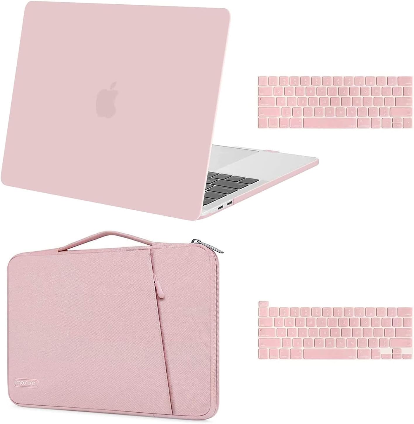 MOSISO Compatible with MacBook Pro 13 inch Case M2 2023, 2022, 2021-2016 A2338 M1 A2251 A2289 A2159 A1989 A1708 A1706, Plastic Hard Case & 360 Protective Sleeve Bag & Keyboard Skin, Rose Quartz iMosiso