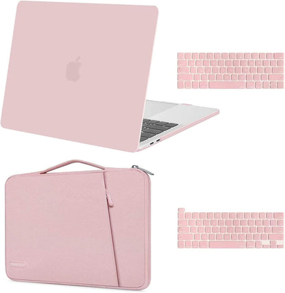 MOSISO Compatible with MacBook Pro 13 inch Case M2 2023, 2022, 2021-2016 A2338 M1 A2251 A2289 A2159 A1989 A1708 A1706, Plastic Hard Case & 360 Protective Sleeve Bag & Keyboard Skin, Rose Quartz iMosiso