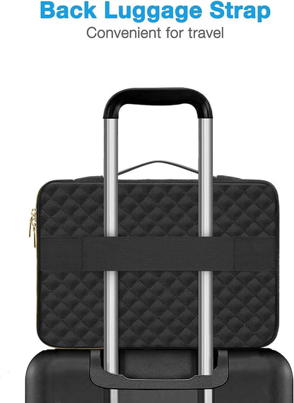 MOSISO 360 Protective 13-14 inch Laptop Sleeve Compatible with MacBook Air/Pro, 13-13.3 inch Notebook, Compatible with MacBook Pro 14, Square Quilted Side Open Bag with 3 Pockets&Handle&Belt, Black iMosiso