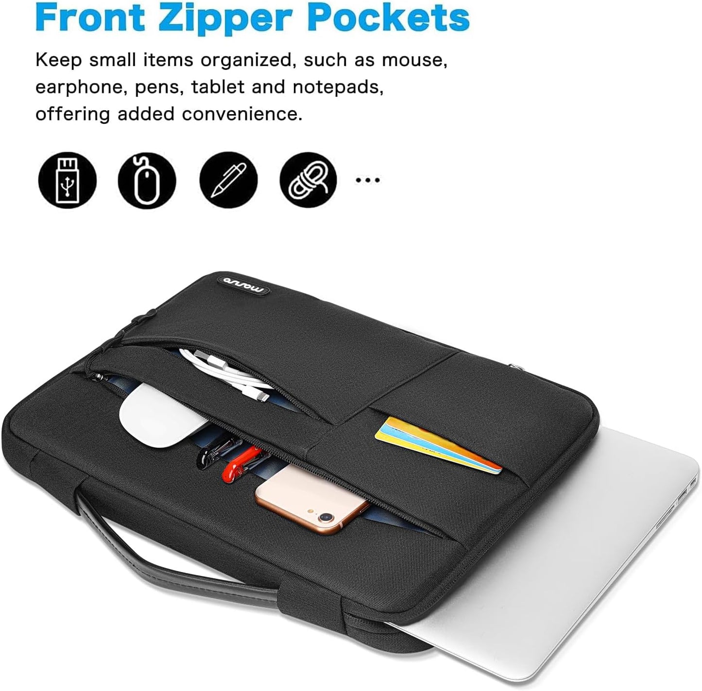 MOSISO 360 Protective Laptop Sleeve Compatible with MacBook Air 13 M2 A2681 M1 A2337 A2179 A1932 / Pro 13 M2 M1 A2338 A2251 A2289 A2159 A1989 A1706 A1708 with Belt&3 Horizontal Parallel Pockets, Black iMosiso