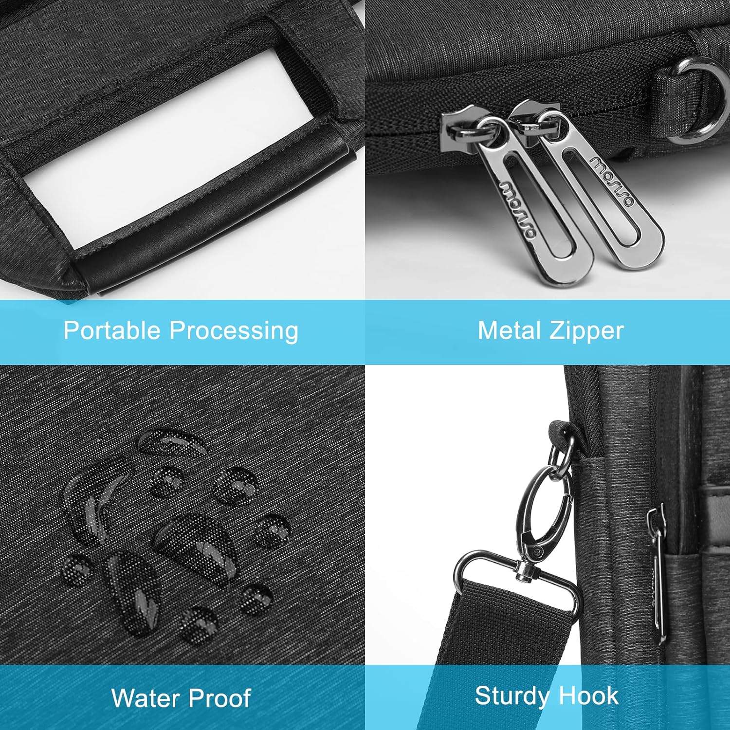 MOSISO Laptop Shoulder Bag,15 inch Computer Bag Compatible with MacBook, HP, Dell, Lenovo, Asus Notebook,15.6 inch Laptop Sleeve Bag with 2 Raised Zipper Pockets & Hidden Pockets & Handle & Belt,Black iMosiso