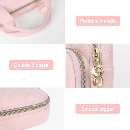 MOSISO 360 Protective Laptop Sleeve Compatible with MacBook Air/Pro, 13-13.3 inch Notebook,Compatible with MacBook Pro 14 inch 2023-2021 M2 M1, Square Quilted Bag with 2 Pockets&Handle&Belt,Chalk Pink iMosiso