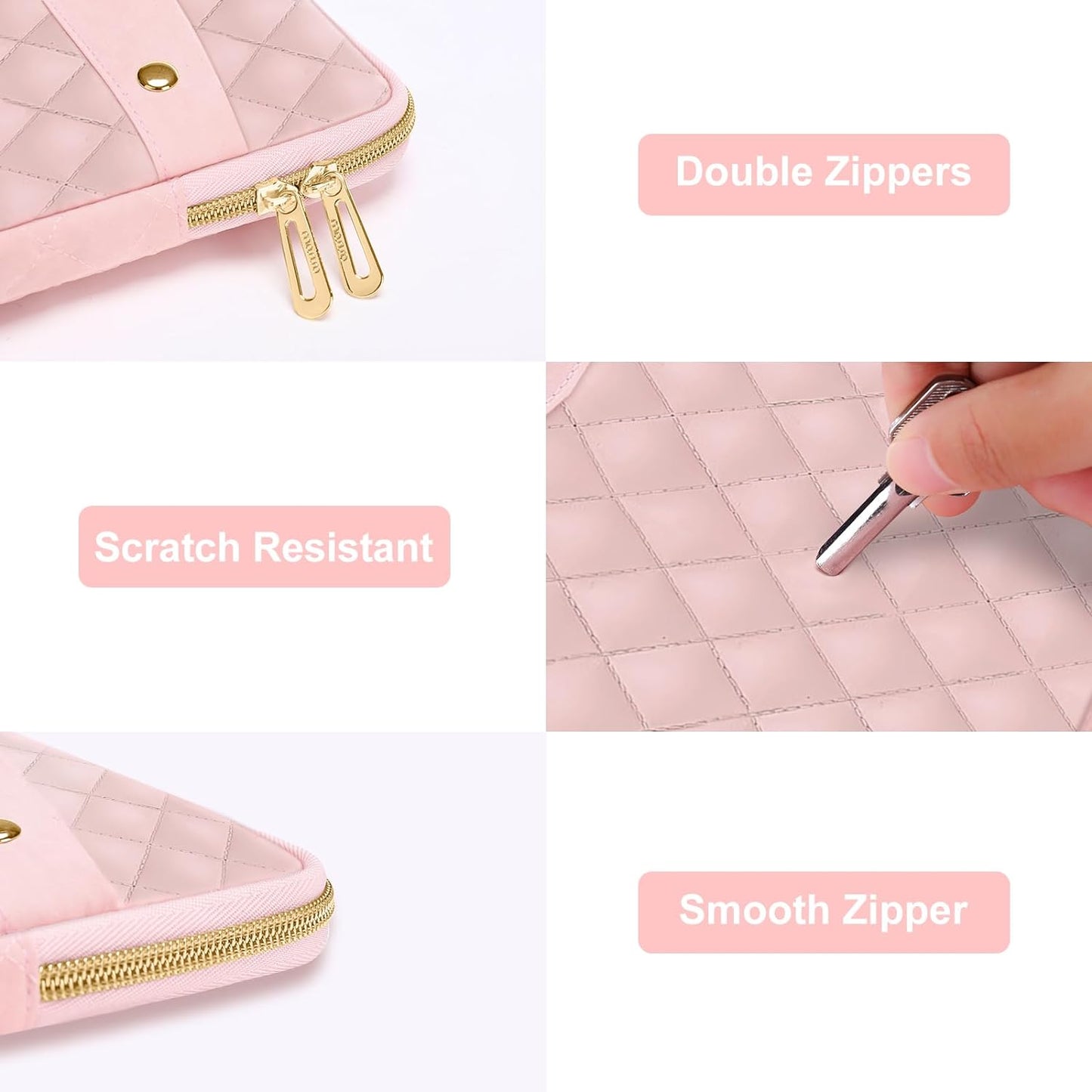 MOSISO Laptop Sleeve Compatible with MacBook Air/Pro, 13-13.3 inch Notebook,Compatible with MacBook Pro 14 inch 2023-2021 A2779 M2 A2442 M1, Square Quilted Polyester Horizontal Carrying Bag,Chalk Pink iMosiso