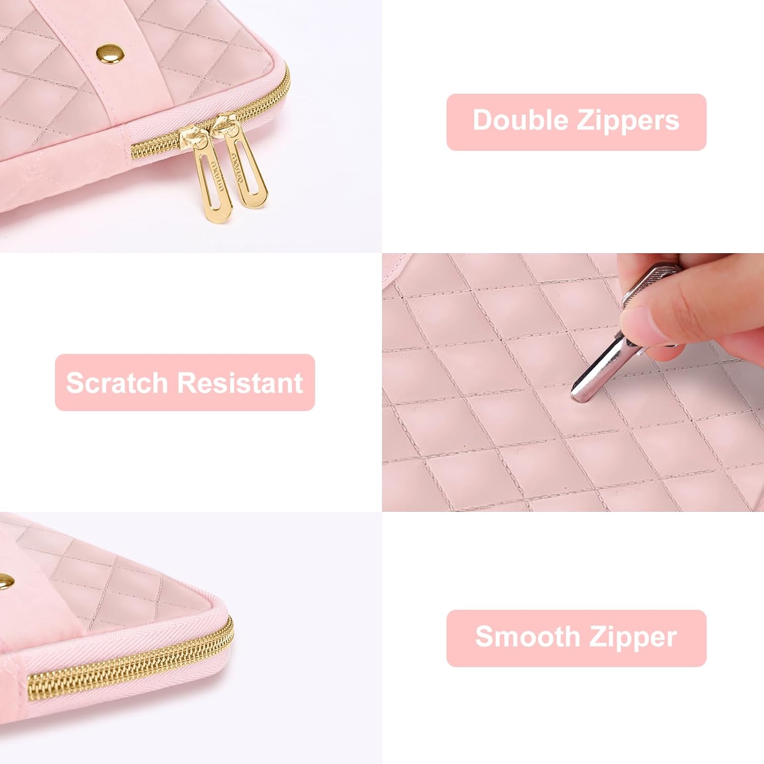 MOSISO Laptop Sleeve Compatible with MacBook Air/Pro, 13-13.3 inch Notebook,Compatible with MacBook Pro 14 inch 2023-2021 A2779 M2 A2442 M1, Square Quilted Polyester Horizontal Carrying Bag,Chalk Pink iMosiso