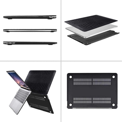 MOSISO Compatible with MacBook Air 13 inch Case 2022-2018 Release A2337 M1 A2179 A1932 Touch ID, Crocodile Grain PU Leather Hard Shell&Sleeve Bag&Keyboard Skin&Webcam Cover&Screen Protector, Black iMosiso