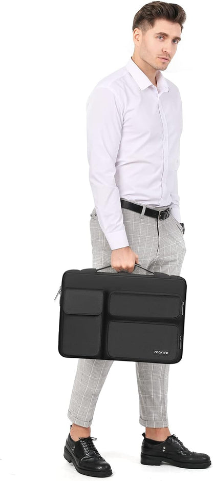 MOSISO 360 Protective Laptop Sleeve Compatible with MacBook Air 13 inch M3 M2 M1 2024-2018 / Pro 13 inch 2024-2016 / Surface Pro 9/8/7/X, Side Open Bag with 2 Raised&1 Flapover Pockets, Black iMosiso