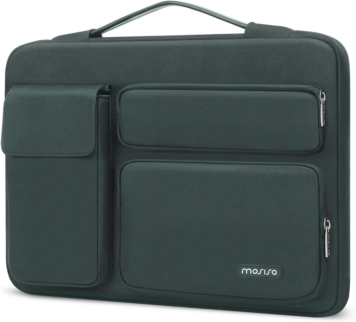 MOSISO 360 Protective Laptop Sleeve Compatible with MacBook Air 15 inch M3 M2 2024 2023/Pro 15 A1990 A1707, HP Stream 14 inch,Dell XPS 15, Side Open Bag with 2 Raised&1 Flapover Pockets, Emerald Green iMosiso