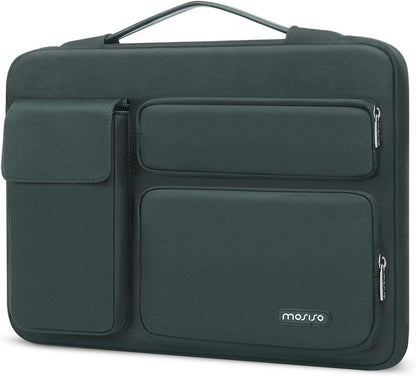 MOSISO 360 Protective Laptop Sleeve Compatible with MacBook Air 15 inch M3 M2 2024 2023/Pro 15 A1990 A1707, HP Stream 14 inch,Dell XPS 15, Side Open Bag with 2 Raised&1 Flapover Pockets, Emerald Green iMosiso