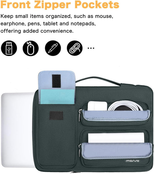 MOSISO 360 Protective Laptop Sleeve Compatible with MacBook Air/Pro, 13-13.3 inch Notebook, Compatible with MacBook Pro 14 inch M3 M2 M1, Side Open Bag with 2 Raised&1 Flapover Pockets, Emerald Green iMosiso