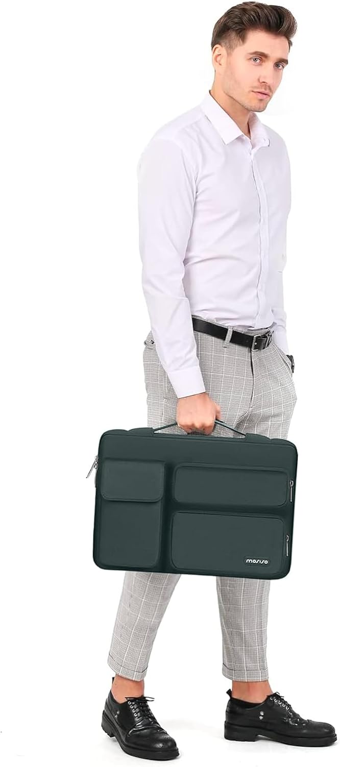 MOSISO 360 Protective Laptop Sleeve Compatible with MacBook Air 15 inch M3 M2 2024 2023/Pro 15 A1990 A1707, HP Stream 14 inch,Dell XPS 15, Side Open Bag with 2 Raised&1 Flapover Pockets, Emerald Green iMosiso