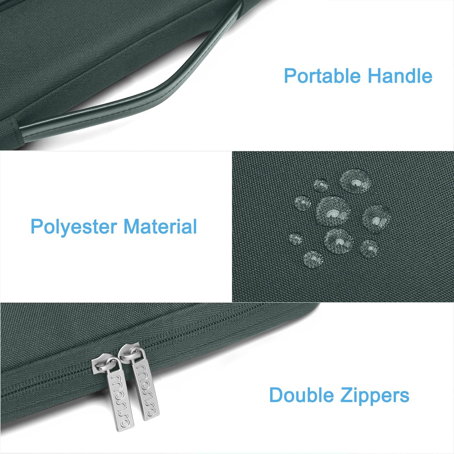 MOSISO 360 Protective Laptop Sleeve Compatible with MacBook Air/Pro, 13-13.3 inch Notebook, Compatible with MacBook Pro 14 inch M3 M2 M1, Side Open Bag with 2 Raised&1 Flapover Pockets, Emerald Green iMosiso