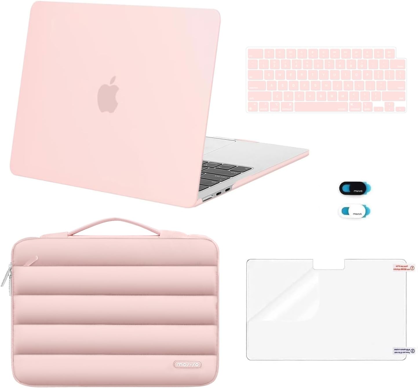 MOSISO Compatible with MacBook Air 13 inch Case M5 2026 M4 2025 M3 M2 2024-2022 A3449 A3240 A3113 A2681, Hard Case&Puffy Bag&Keyboard Cover&Webcam Cover&ScreenFilm for MacBook Air 13.6, Antique Green