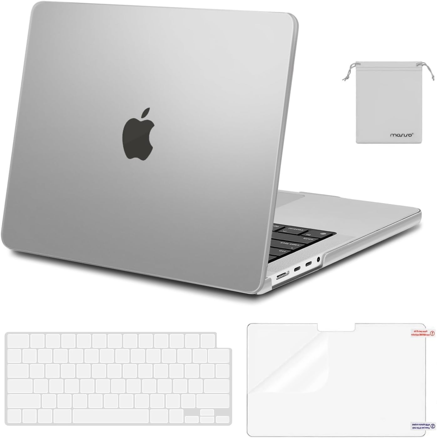 MOSISO Compatible with MacBook Pro 14 inch Case 2025 2024 2023 2022 2021 M4 M3 M2 M1 A3112 A3185 A3401 A2918 A2992 A2779 A2442, Plastic Hard Shell&Keyboard Cover&Screen Film&Pouch, Transparent