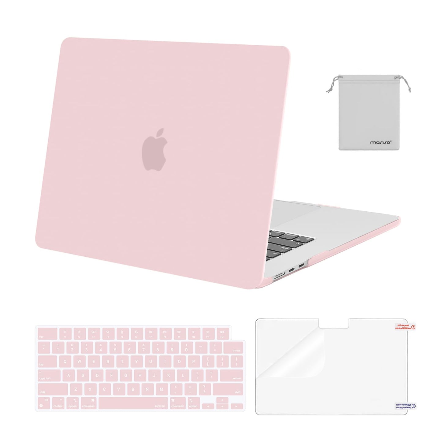 MOSISO Compatible with MacBook Air 15 inch Case M4 M3 M2 2025 2024 2023 Release A3241 A3114 A2941 with Touch ID, Plastic Hard Shell Case&Keyboard Cover&Screen Protector&Storage Bag, Crystal Clear