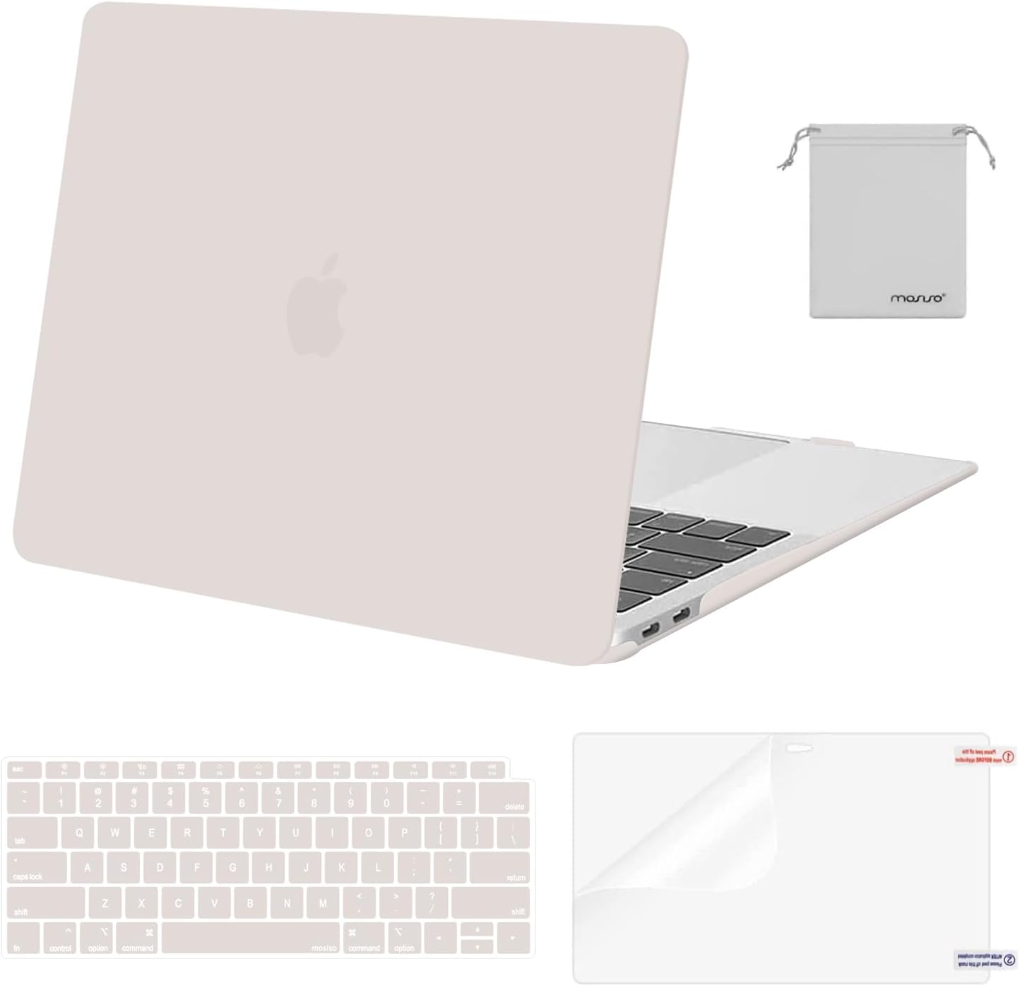 MOSISO Compatible with MacBook Air 13 inch Case M1 Chip 2021-2018 Release A2337 A2179 A1932, Plastic Hard Shell&Keyboard Cover&Screen Film&Storage Bag for MacBook Air 13.3 inch Case, Crystal Midnight