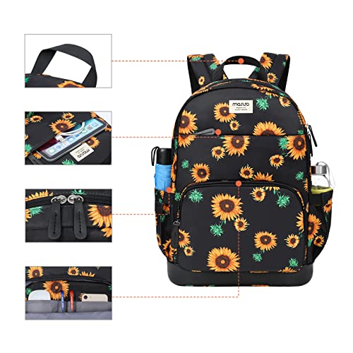 MOSISO 15.6-16 inch Laptop Backpack for Women, Polyester Anti-Theft Stylish Casual Daypack Bag with Luggage Strap & USB Charging Port, Sunflower Travel Business Backpack, Black iMosiso