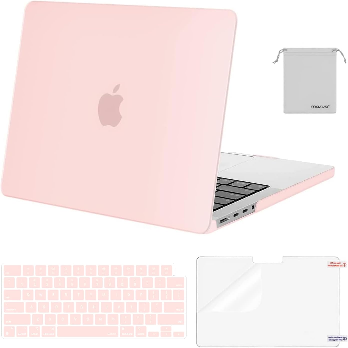 MOSISO Compatible with MacBook Pro 14 inch Case M5 2026 M4 2025 M3 M2 M1 2024-2021 A3427 A3426 A3434 A3112 A3185 A3401 A2918 A2992 A2779 A2442,Hard Case&Keyboard Skin&ScreenFilm&Pouch, Rose Quartz