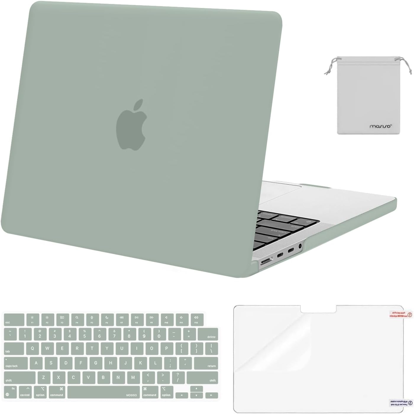 MOSISO Compatible with MacBook Pro 14 inch Case 2025 2024 2023 2022 2021 M4 M3 M2 M1 A3112 A3185 A3401 A2918 A2992 A2779 A2442, Plastic Hard Shell&Keyboard Cover&Screen Film&Pouch, Transparent