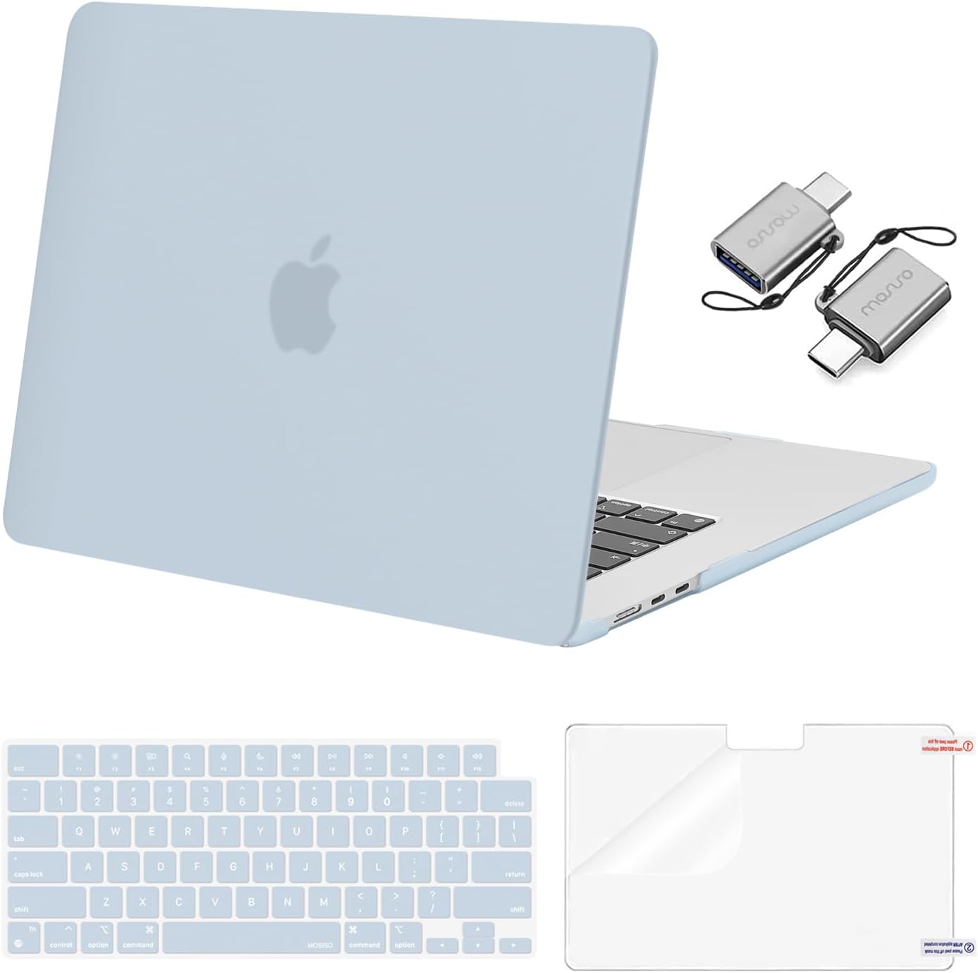 MOSISO Compatible with MacBook Air 15 inch Case M5 2026 M4 2025 M3 M2 2024 2023 A3448 A3241 A3114 A2941, Hard Shell&Keyboard Cover&Screen Film&Type C, Great for Study Travel Work, Crystal Clear