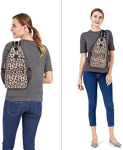 MOSISO Mini Sling Backpack,Small Hiking Daypack Pattern Travel Outdoor Sports Bag, Leopard Print