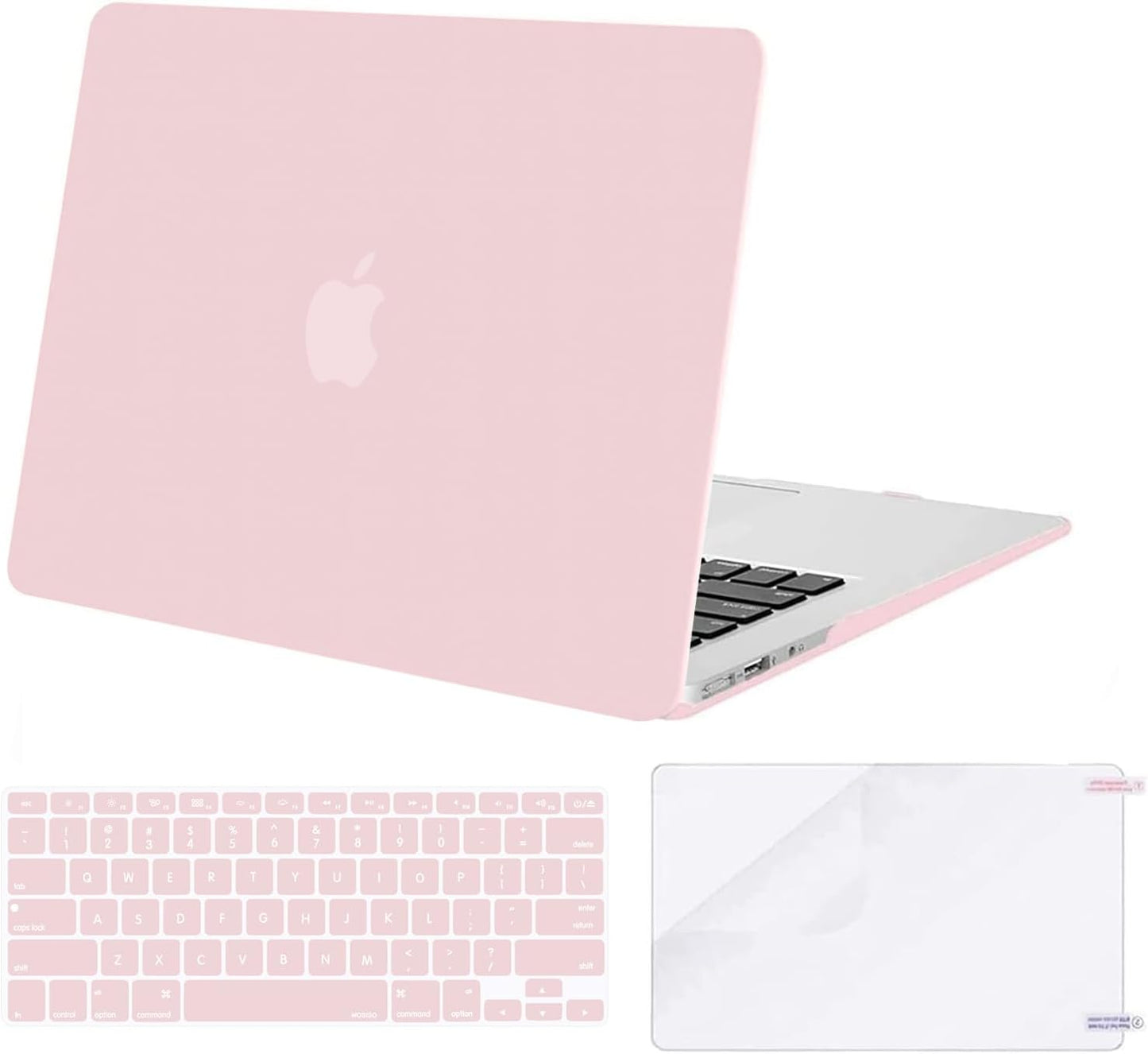 MOSISO Compatible with MacBook Air 13 inch Case (Models: A1369 & A1466, Older Version 2010-2017 Release), Protective Plastic Hard Shell Case & Keyboard Cover & Screen Protector, Rose Quartz